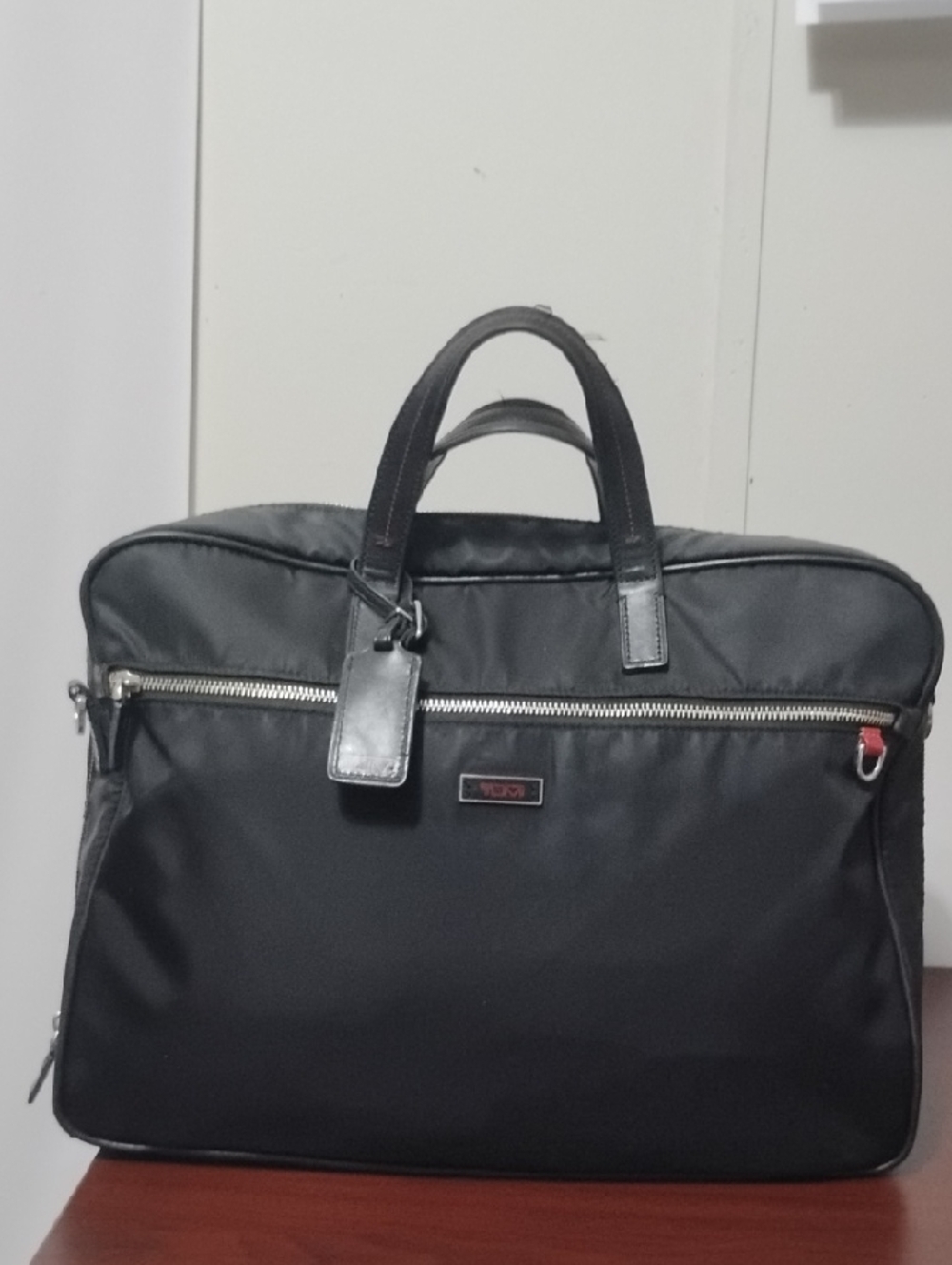 TUMI Black Ballistic Nylon Slim Laptop Briefcase with Leather Trim